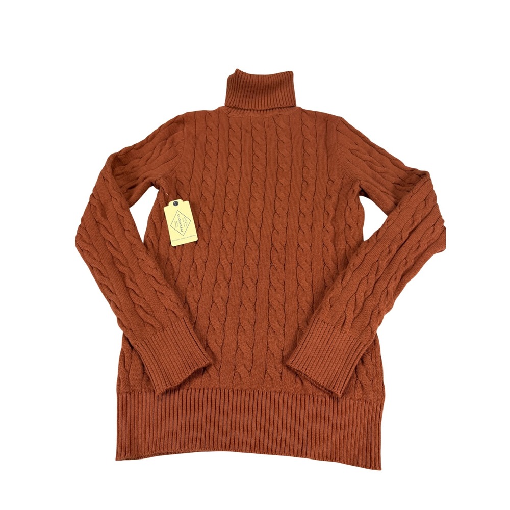 St Johns Bay Womens Aurora Brown Cable Knit Turtleneck Sweater Small NWT MSRP$34